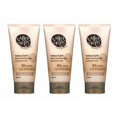 Lot 3pc New Sealed Korean Kwailnara Deep Cleansing Story Foam Yellow Earth