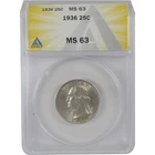1936 Washington Silver Quarter MS 63 ANACS Uncirculated SKU:I25062