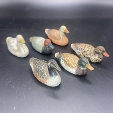 Six Hand Painted Wooden Miniature Duck Figurines 2 Inches Long Each