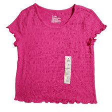 Cat & Jack Girls Size S (6/7) Pink Ruffled Stretch Short Sleeve Shirt FREE S&H