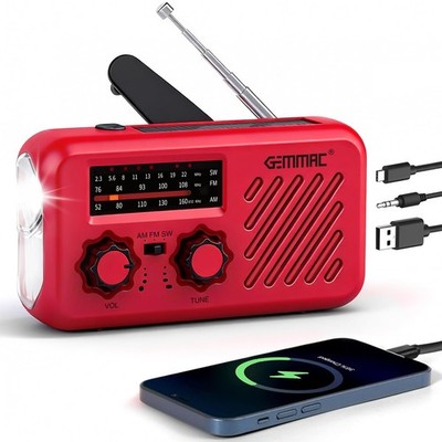 Kurbelradio mit Kopfhöreranschluss, AM/FM/SW Solar Notfallradio, 2000mAh Akku...