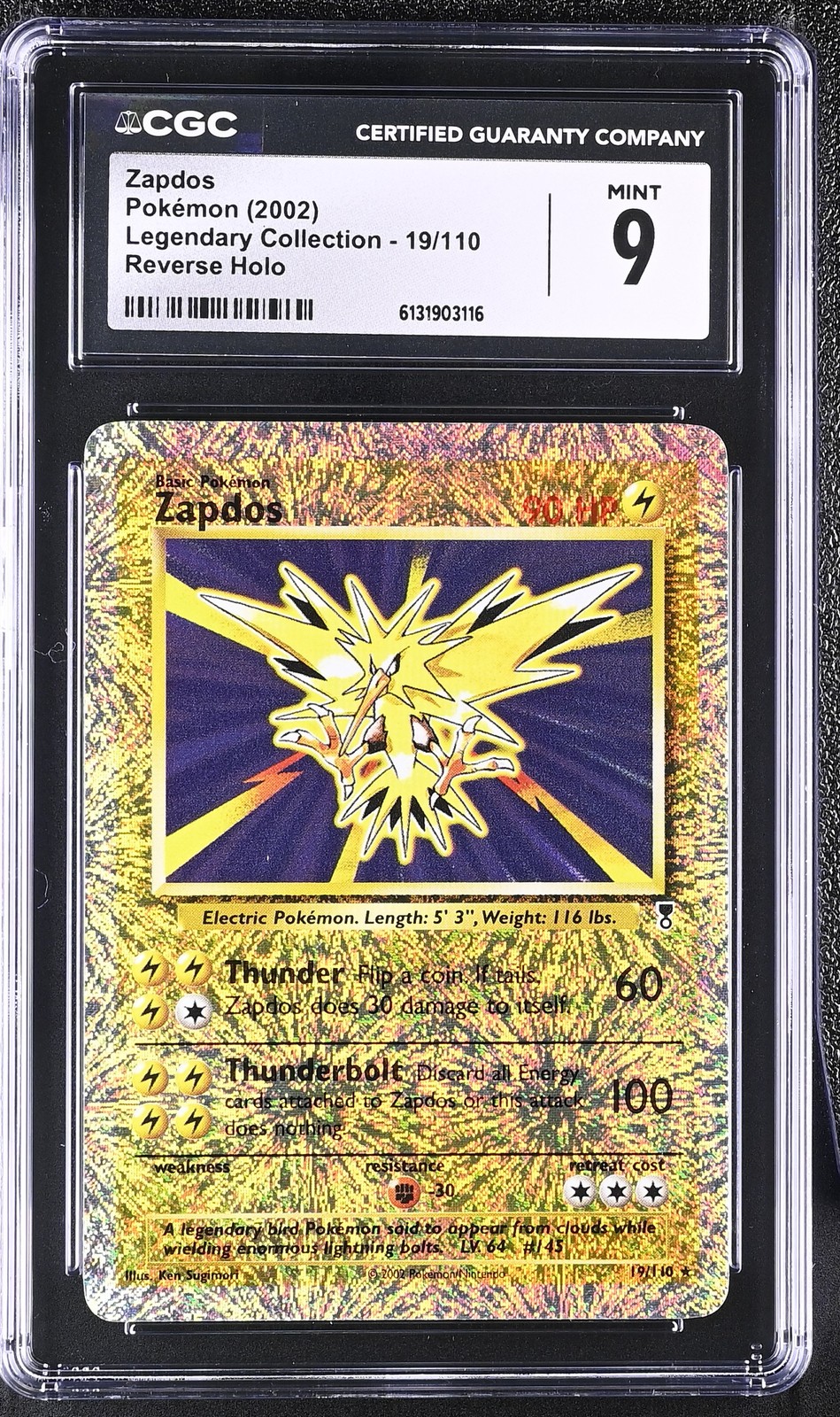 CGC 9 MINT Zapdos 19/110 Legendary (collection) Reverse Holo Pokemon Card