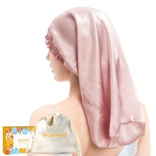 Rosy Pink Long Silk Hair Bonnet, 100 Mulberry Silk, Sleep Cap, Long Hair Care