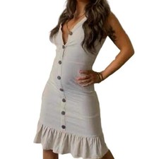 Monteau Los Angeles Cream Linen Blend Dress Large Neutral Clean Girl