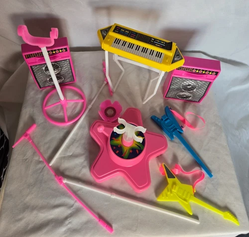 Vintage 1986 Barbie & The Rockers Accessories Lot Guitars Stage Keyboard