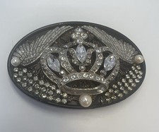 Buckle Rage Women  s Belt Buckle Crown Motif Wings Ornate Regal Rhinestones Pearl