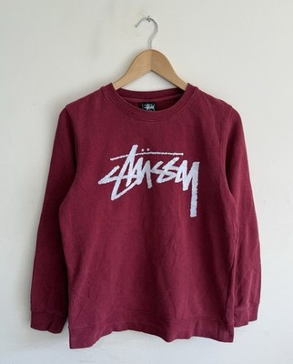 Stussy Basic Logo Central Spellout Print Rundhals weinrot Sweatshirt Herren Small