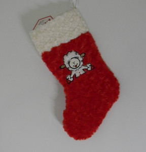 Image of Multipet Lamb Chop Dog Toy Christmas Stocking Red White Fuzzy Plush 17" NWT