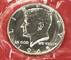 1965 Kennedy Half Dollar. 40% Silver. Uncirculated. OGP!