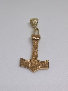 Authentic Statement Thor Norse Hammer Gold Plated Sterling Silver 925 Pendant