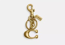 COACH 1635 SIGNATURE C BRASS GOLD BAG CHARM KEY RING NEW NWT