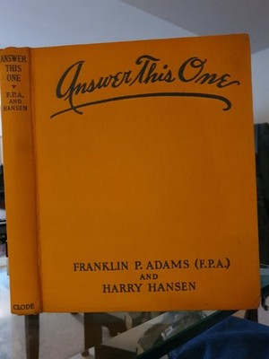1927 Answer This One Franlin P. Adams & Harry Hansen HC Early Trivial Pursuit