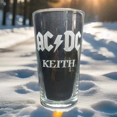 PERSONALISED ACDC PINT GLASS ANY NAME GIFT BOXED DAD BIRTHDAY GIFT AC/DC PINT