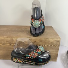 Montana West Turquoise Wedge Flip Flop Sandals Womens 6 Rhinestone Floral Boho