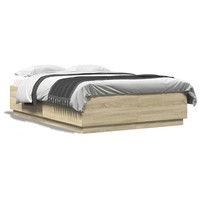 Bettgestell Mit Led Sonoma-Eiche 160X200 Cm Holzwerkstoff