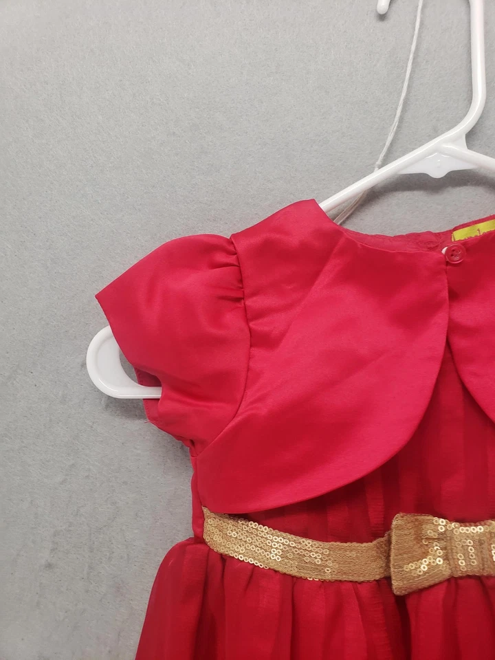 Penelope Mack Girls Dress 3T Red Gold Bow Short Sleeve Party Holiday Outfit - Image 4 of 4