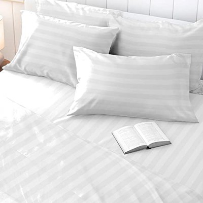 Pizuna 100% Baumwolle Satin Streifen weiß Hausfrau Kissenbezüge 2er Pack, 300 Fäden