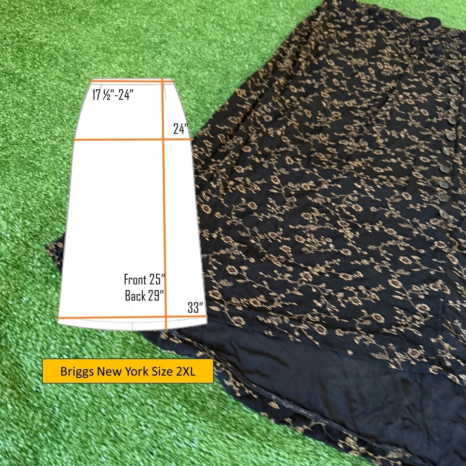 Briggs Elastic Waist A-Line Decorative Buttons Black Vintage Midi Skirt Size 2XL - Image 2 of 4