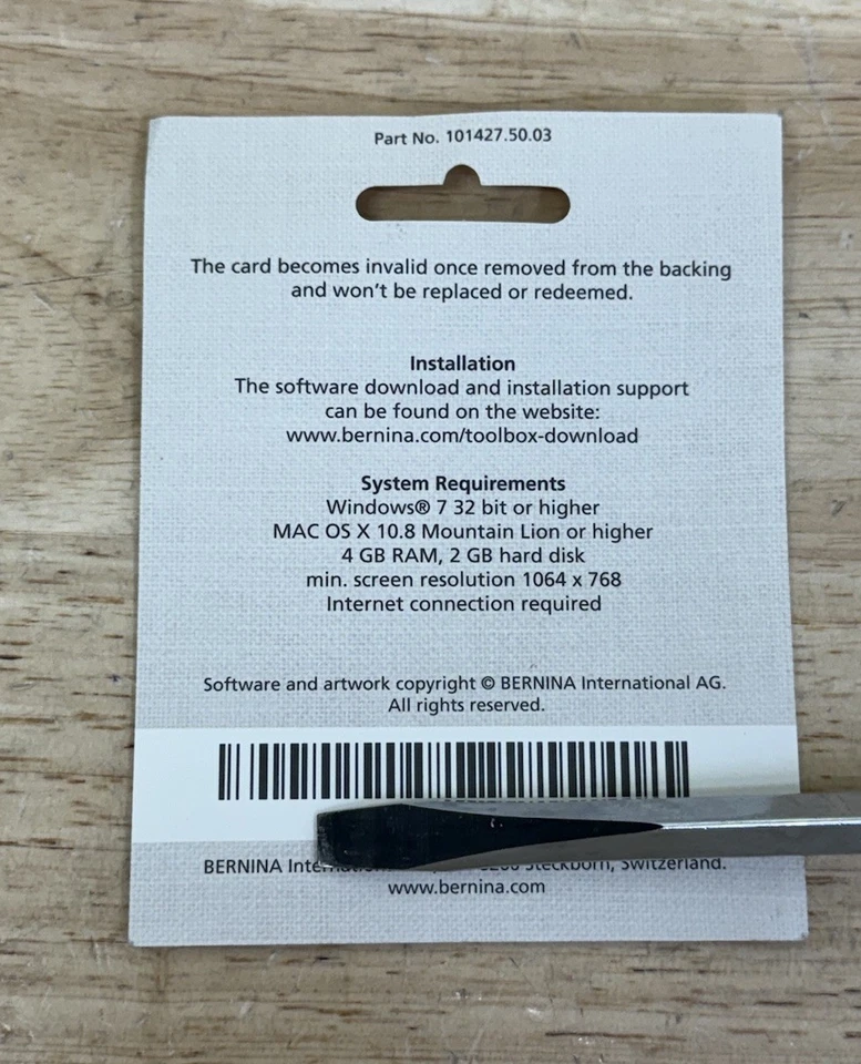 BERNINA TOOLBOX SOFWARE MONOGRAMMING New/UNUSED Code on Card back - Image 2 of 2