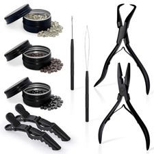 Hair Extension Beading Tool Kit 600PCS Micro Silicone Black with beads