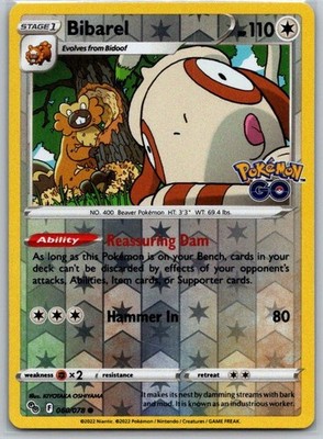 Bibarel 060/078 Common Pokemon GO Pokemon Reverse Holo Near Mint