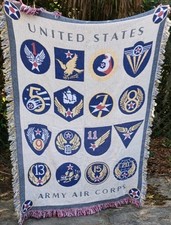 Vintage U.S. Army Air Corp Throw Blanket Tapestry Woven 45”x65” Made In USA