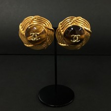 EGA CHANEL CC Logo Tiger's Eye Gold Tone Earrings/9CB1586