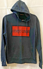 Authentic Roberto Cavalli Black Logo Printed Cotton Pullover Hoodie Sz M Luxury