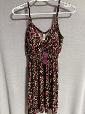 Kirra Girl One Size Brown Floral Smocked Waist Strappy V-Neck Midi Sundress