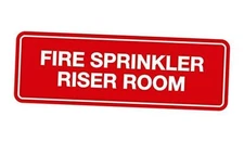  Standard Fire Sprinkler Riser Room Sign () - 3" x 9" - Large (1 Pack) Red