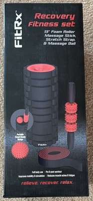 FitRx Fitness Recovery Set Including Foam Roller Stretch Strap and Massage Tools