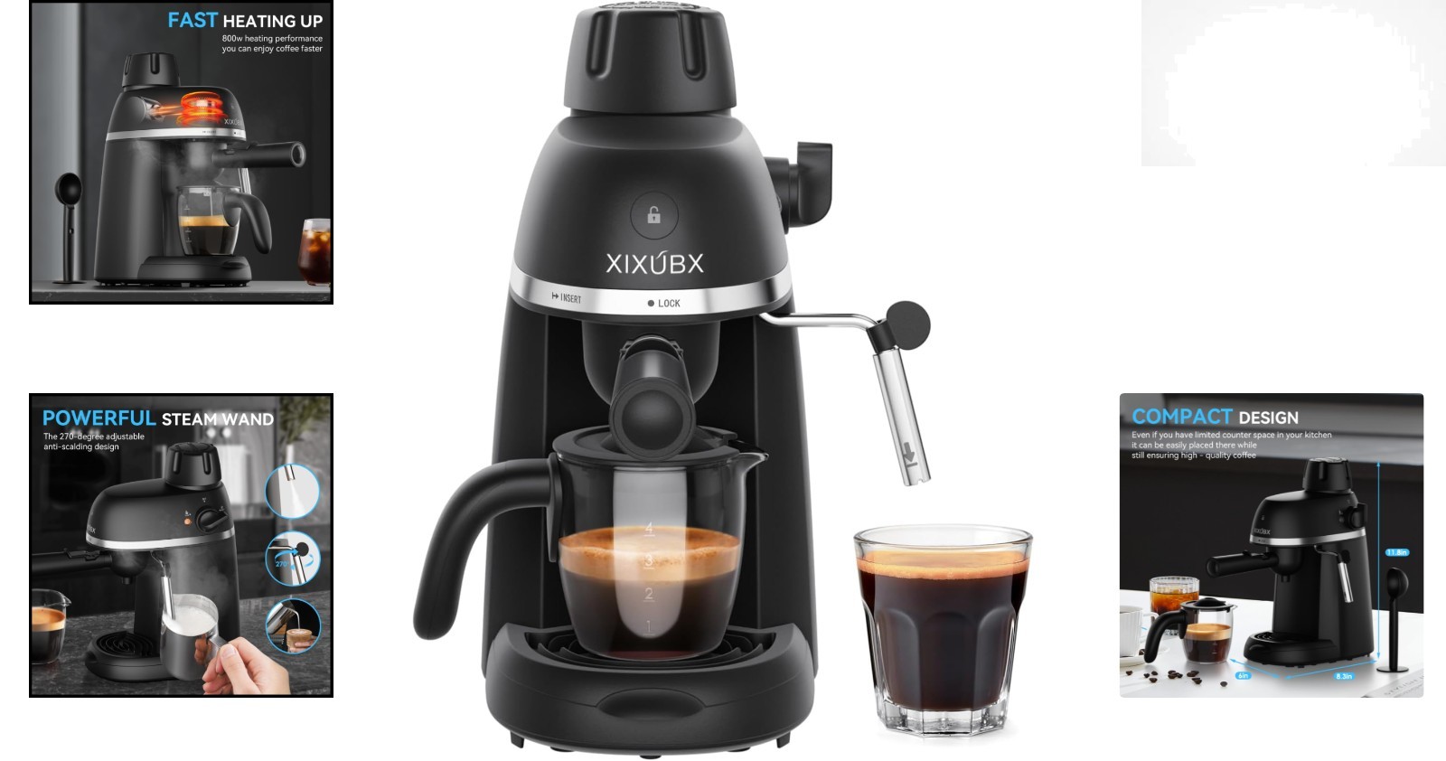 Lightweight Espresso Machine with One-Touch Operation & Tritan Cups, 240ml