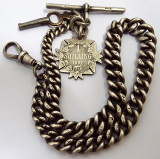 SCHÖNE SAUBERE SCHWERE 42g ENGLISCHE ANTIKE 1921 STERLINGSILBER ALBERT UHRENKETTE