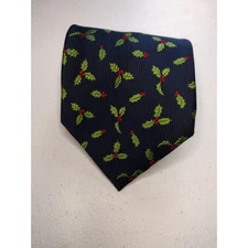 American Greetings Mens Navy Holly Berry Christmas Silk Necktie