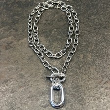 Two Piece Chunky Link Layered Necklace Set In Silvertone