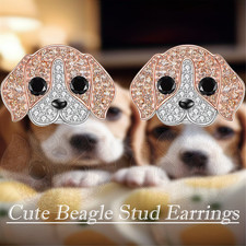 Exquisite Beagle Dog Rhinestone Stud Earrings Holiday Birthday Dog Lover Gift