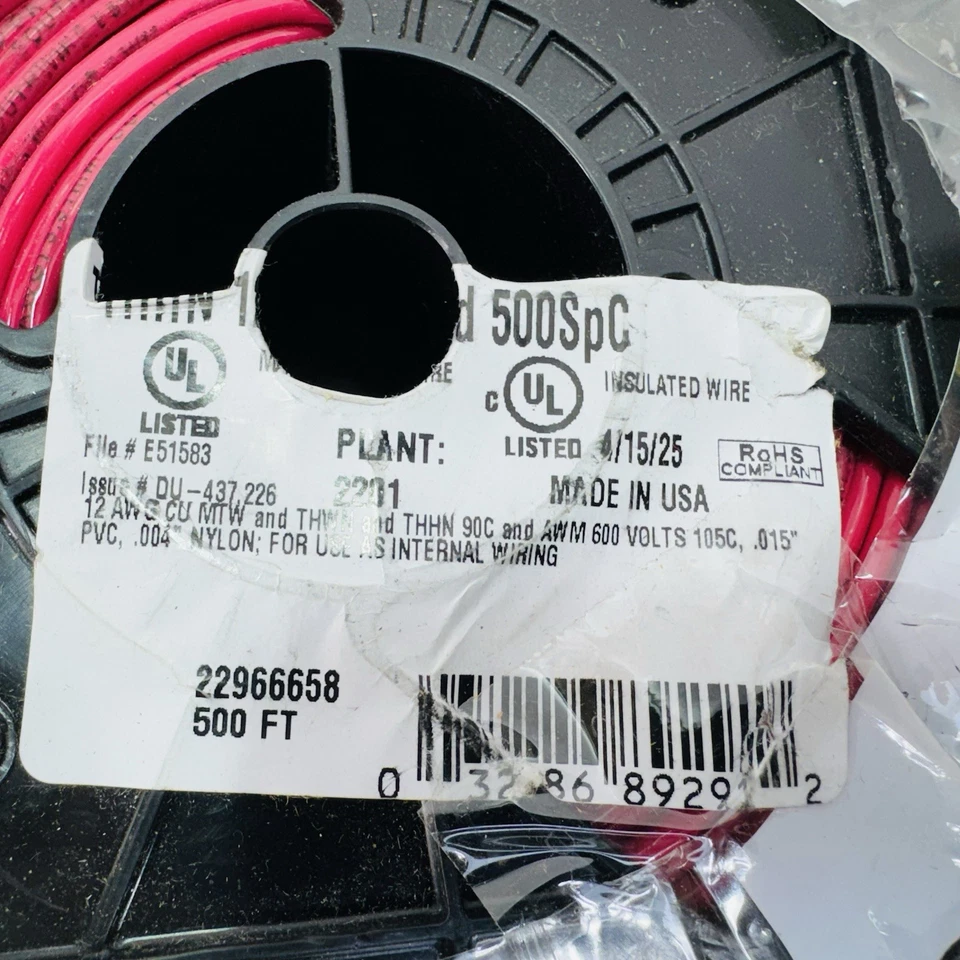 Fio de cobre encalhado 500' Southwire 12 AWG THHN/THWN 600 V vermelho / 22966658 - Imagem 3 de 4