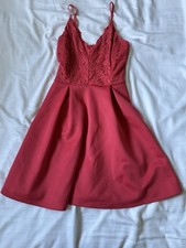 Charlotte Russe Red Lace Bodice V-Neck Fit & Flare Mini Dress Straps S