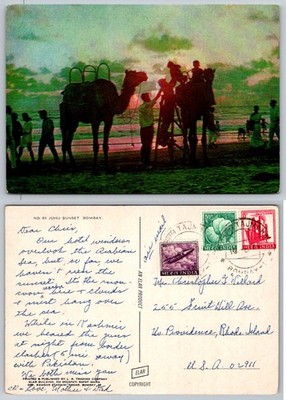 Juhu Sunset Bombay India Postcard Camels Beach Arabian Sea 1978 Posted ELAR