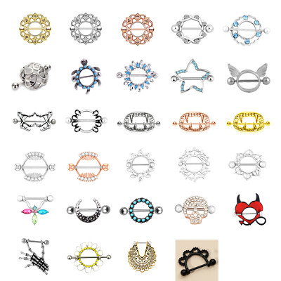 1pc/2pcs 14G Nipple Rings Surgical Steel Nipple Shield Barbell Piercing Jewelry