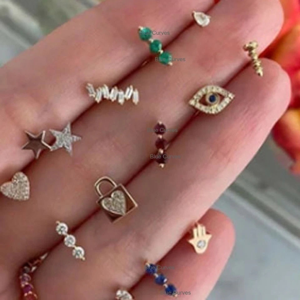 Aretes pequeños trío piropo granate genuinos en joyería de oro amarillo sólido de 14 k Foto 2 de 3