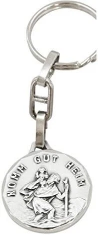MAMEMI Schlüsselanhänger Heiliger Christopherus Glücksbringer Text Komm Gut Heim 7,5 cm