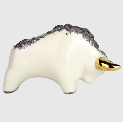 Vintage Ceramic bull buffalo fat lava dirty white gold Otto Keramik West Germany
