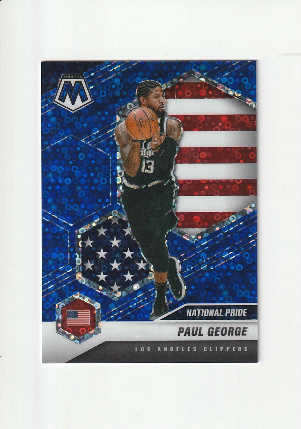 2020-21 Panini Mosaic - National Pride #255 Paul George Blue Disco /85