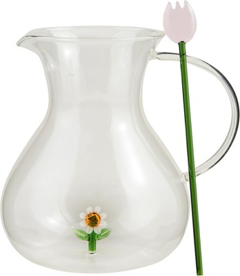Mud Pie Glass Flower Icon, pitcher 97 oz | spoon 10'', White