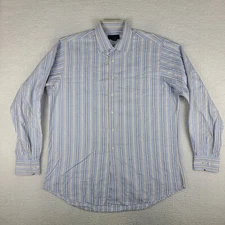Scott Barber Shirt Mens XLT XL Tall Blue Brown Striped Cotton Dress Button Up *