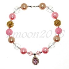 Pink Chunky Beads Bubblegum Gumball drop pendant Necklace kids Gift Jewlery