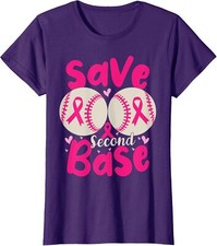 Save Second Base Funny Baseball Breast Cancer Proud Ladies' Crewneck T-Shirt
