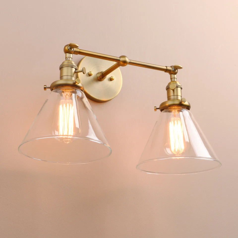 Permo 7.3" Cone Glass Lamp Vintage Industrial Double Arm Wall Sconce Light - Image 3 of 4