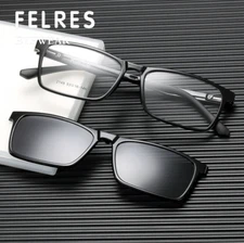 TR90 Square Magnetic Clip On Polarized Sunglasses Men Clear Lens Eyeglasses Hot